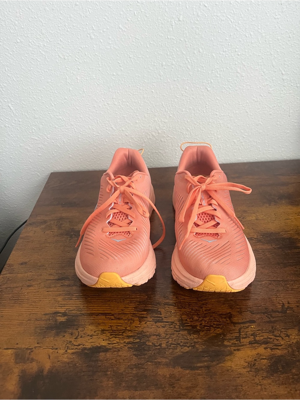 Hoka Women's Peach Athletic Running Shoes with Light Blue Logo - Picture 3 of 6